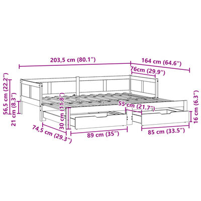 vidaXL Pat de zi cu extensie și sertare fără saltea, 80x200 cm