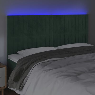 vidaXL Tăblie de pat cu LED, verde închis, 180x5x118/128 cm, catifea