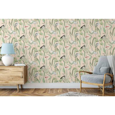 DUTCH WALLCOVERINGS Tapet Flamingo, crem și verde mentă