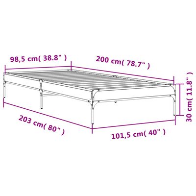 vidaXL Cadru de pat, gri sonoma, 100x200 cm, lemn prelucrat și metal