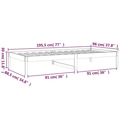 vidaXL Pat de zi 3FT Single, alb, 90x190 cm, lemn masiv de pin