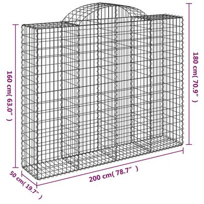 vidaXL Coșuri gabion arcuite 6 buc, 200x50x160/180 cm, fier galvanizat