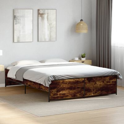 vidaXL Cadru de pat, stejar fumuriu 160x200 cm lemn prelucrat și metal
