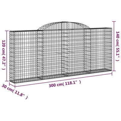 vidaXL Coșuri gabion arcuite 11 buc, 300x30x120/140 cm fier galvanizat