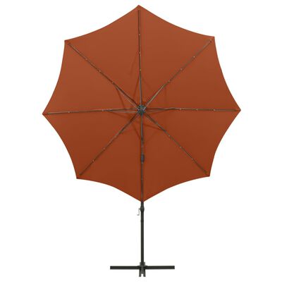 vidaXL Umbrelă în consolă cu stâlp și LED-uri, cărămiziu, 300 cm