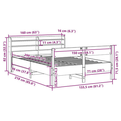 vidaXL Cadru de pat fără saltea, alb, 150x200 cm, lemn masiv pin