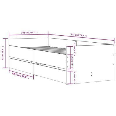 vidaXL Cadru de pat cu sertare, alb, 100x200 cm