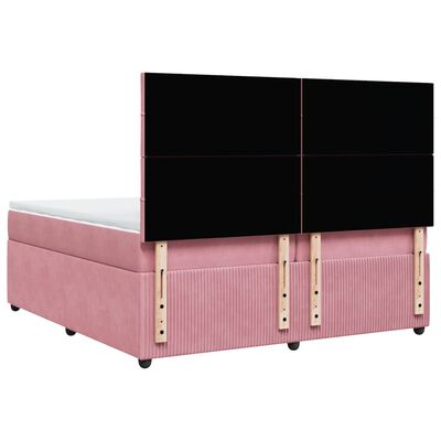 vidaXL Pat box spring cu saltea, roz, 200x200 cm, catifea