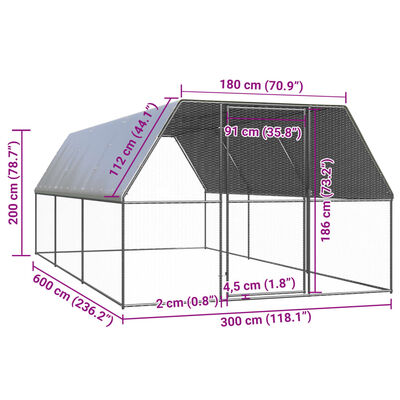 vidaXL Coteț de păsări pentru exterior, 3x6x2 m, oțel zincat