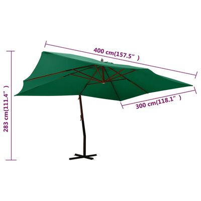 vidaXL Umbrelă suspendată cu stâlp din lemn, verde, 400x300 cm