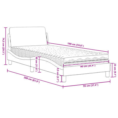 vidaXL Pat cu saltea, negru și alb, 90x190 cm, piele ecologică