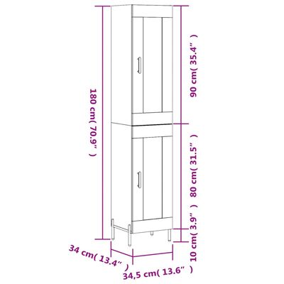 vidaXL Dulap înalt, stejar fumuriu, 34,5x34x180 cm, lemn prelucrat