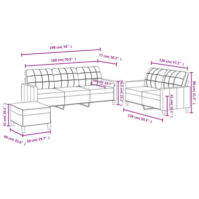 vidaXL Set canapea cu perne, 3 piese, roșu vin, material textil