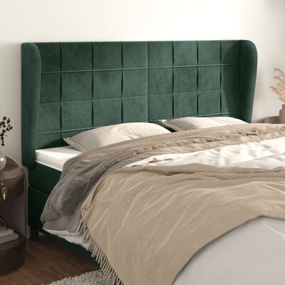 vidaXL Tăblie pat cu aripioare verde închis 203x23x118/128cm catifea
