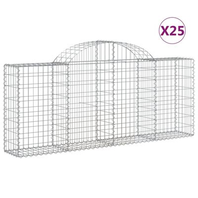 vidaXL Coșuri gabion arcuite 25 buc, 200x30x80/100 cm, fier galvanizat