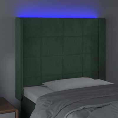 vidaXL Tăblie de pat cu LED, verde închis, 103x16x118/128 cm, catifea