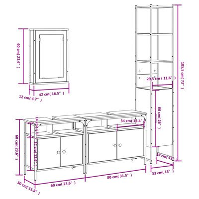 vidaXL Set mobilier de baie, 4 piese, stejar fumuriu, lemn prelucrat