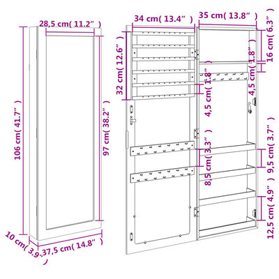 vidaXL Dulap de bijuterii cu oglindă montat pe perete 37,5x10x106 cm