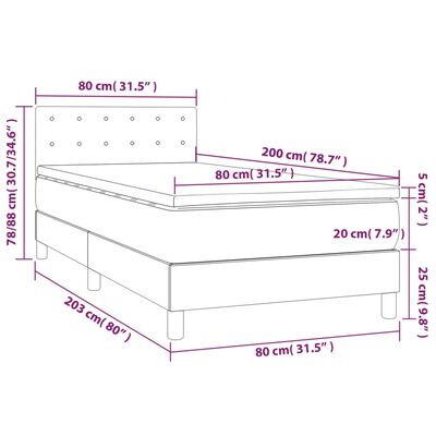 vidaXL Pat cu arcuri, saltea și LED, gri deschis, 80x200 cm, textil