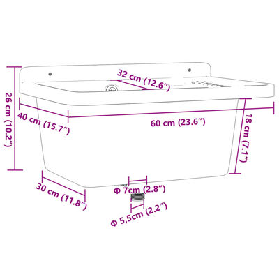 vidaXL Chiuvetă lavoar pentru montare pe perete gri 60x40x28 cm rășină