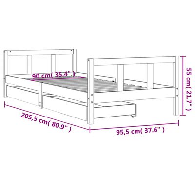 vidaXL Cadru de pat cu sertare de copii, alb, 90x200 cm lemn masiv pin