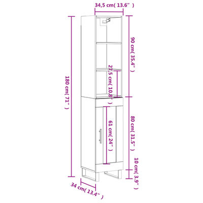 vidaXL Dulap înalt, gri beton, 34,5x34x180 cm, lemn prelucrat