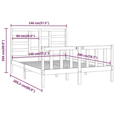 vidaXL Cadru de pat, negru, 140x200 cm, lemn masiv de pin