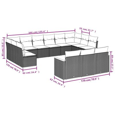 vidaXL Set mobilier de grădină cu perne, 13 piese, negru, poliratan