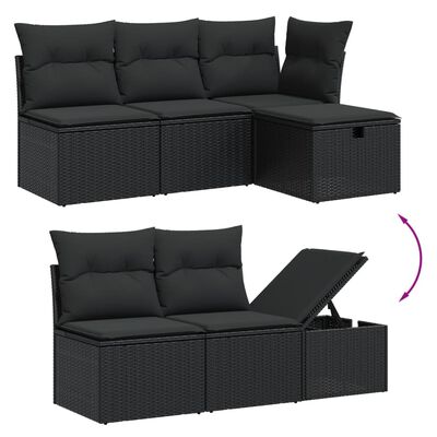 vidaXL Set canapele de grădină cu perne, 7 piese, negru, poliratan