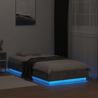 vidaXL Cadru de pat cu lumini LED, gri beton, 90x190 cm