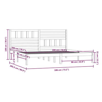 vidaXL Cadru de pat Super King, alb, 180x200 cm, lemn masiv de pin