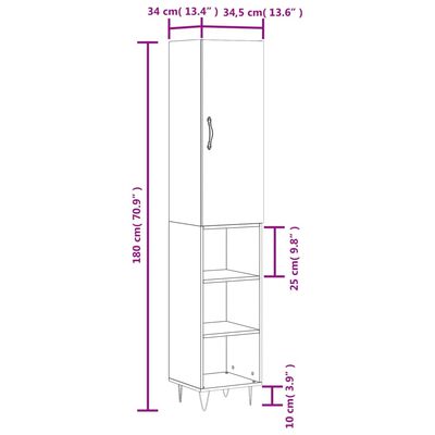 vidaXL Dulap înalt, alb extralucios, 34,5x34x180 cm, lemn prelucrat