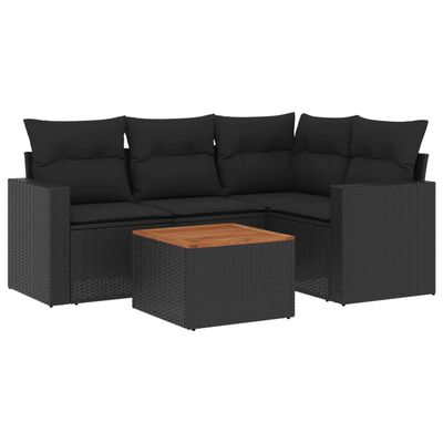 vidaXL Set mobilier de grădină cu perne, 5 piese, negru, poliratan