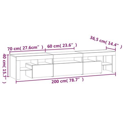 vidaXL Dulap TV cu lumini LED alb 200x36,5x40 cm