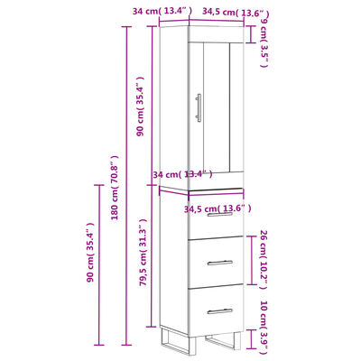 vidaXL Dulap înalt, gri sonoma, 34,5x34x180 cm, lemn prelucrat