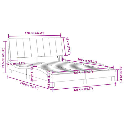 vidaXL Cadru de pat cu lumini LED, gri închis, 120x200 cm, catifea