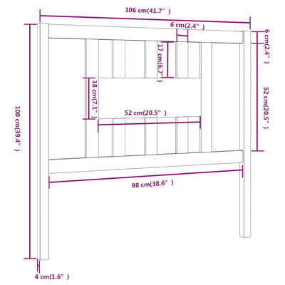 vidaXL Tăblie de pat, 106x4x100 cm, lemn masiv de pin