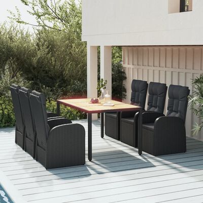 vidaXL Set mobilier de grădină cu perne, 7 piese, negru, poliratan