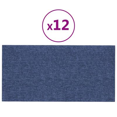 vidaXL Panouri de perete, 12 buc., albastru, 30x15 cm, textil, 0,54 m²