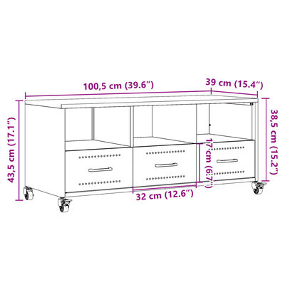 vidaXL Dulap TV, alb, 100,5x39x43,5 cm, oțel