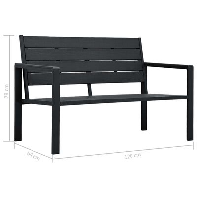 vidaXL Bancă de grădină, negru, 120 cm, aspect de lemn, HDPE