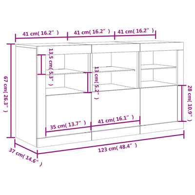 vidaXL Servantă cu lumini LED, stejar sonoma, 123x37x67 cm