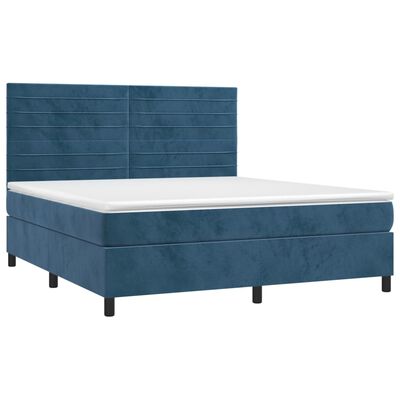 vidaXL Pat box spring cu saltea, albastru închis, 160x200 cm, catifea