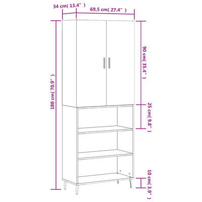 vidaXL Dulap înalt, stejar maro, 69,5x34x180 cm, lemn compozit