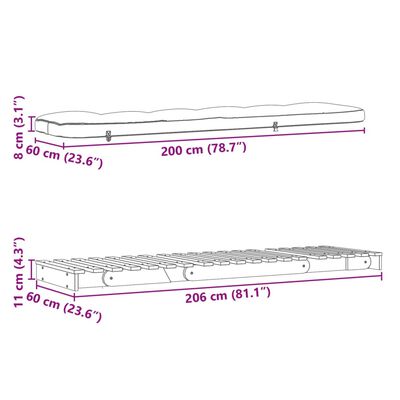 vidaXL Canapea futon cu saltea, maro, 60x206x11 cm, lemn masiv de pin