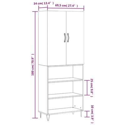 vidaXL Dulap înalt, alb extralucios, 69,5x34x180 cm, lemn compozit