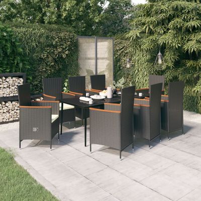 vidaXL Set mobilier de grădină cu perne, 9 piese, negru