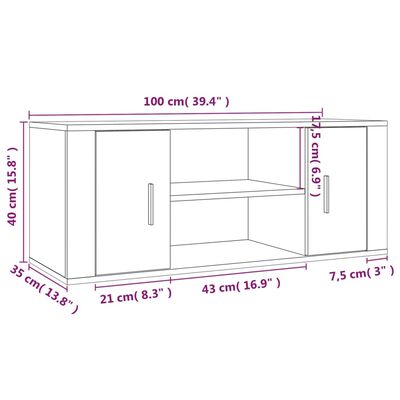 vidaXL Comodă TV, gri sonoma, 100x35x40 cm, lemn prelucrat