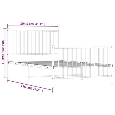 vidaXL Cadru pat metalic cu tăblii de cap/picioare, negru, 100x190 cm