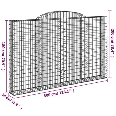 vidaXL Coș gabion arcuit, 300x30x180/200 cm, fier galvanizat